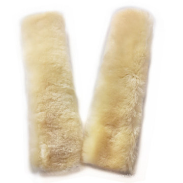 Universal Beige Grey Lamb Fur Sheepskin Car Seat Belt Strap Covers Golf Bag Strap Cover